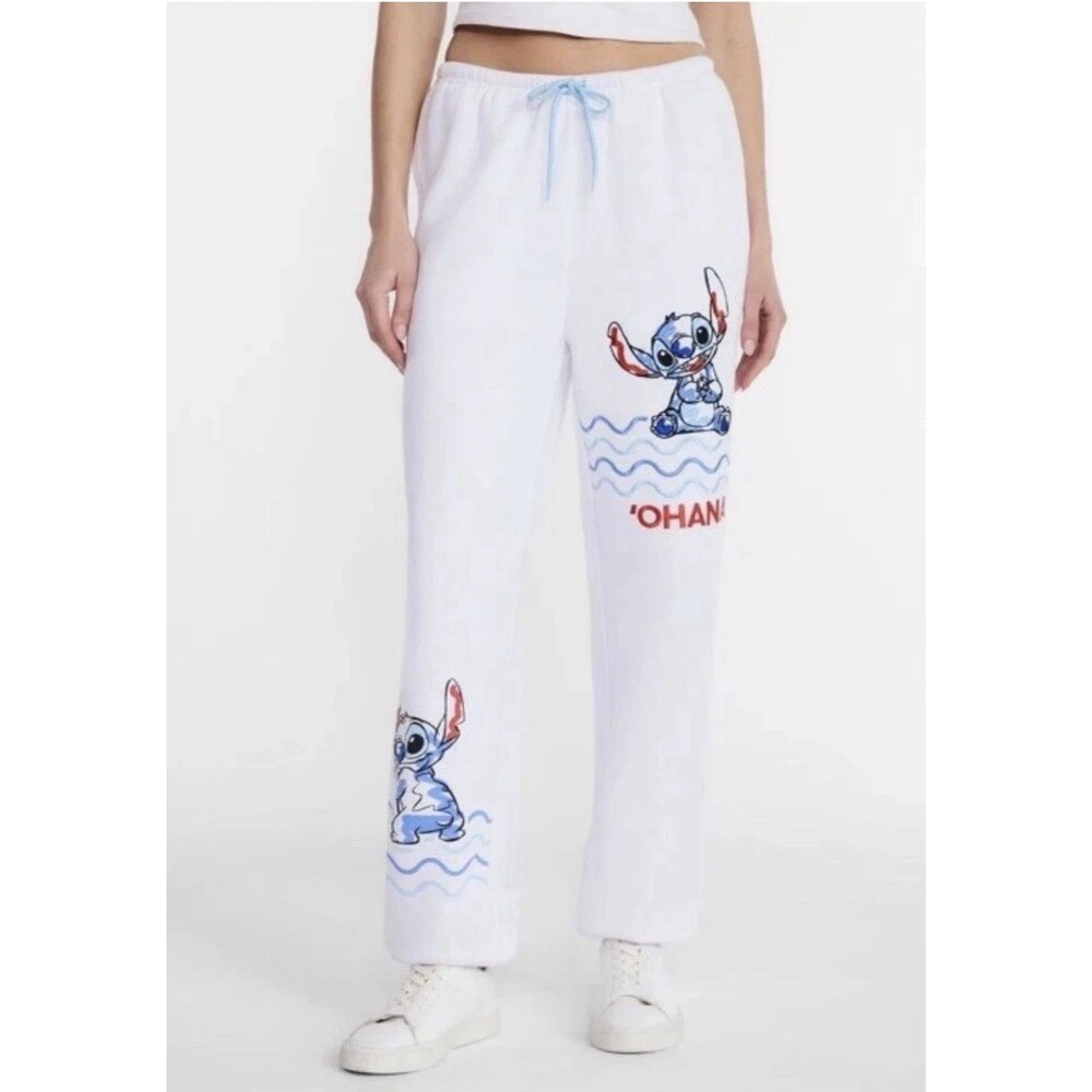 NEW Disney STITCH 'OHANA Women’s White Jogger Sweatpants w/Pockets Size M